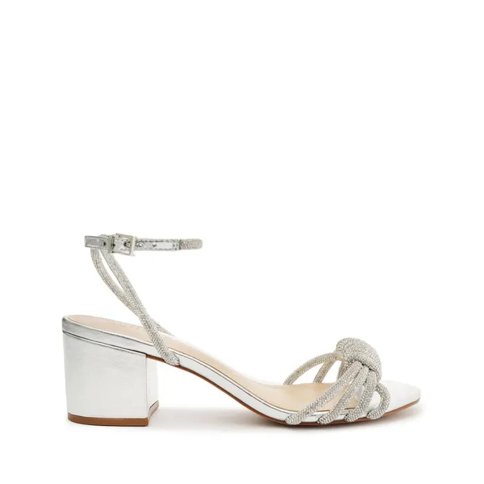 Sandals Jewell Mid Block Nappa Leather Sandal Silver Schutz Shoes Block Heels