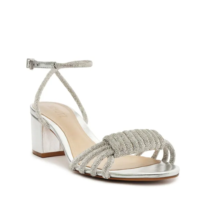 Sandals Jewell Mid Block Nappa Leather Sandal Silver Schutz Shoes Block Heels