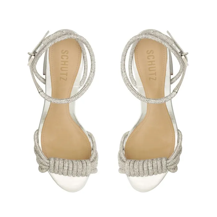 Sandals Jewell Mid Block Nappa Leather Sandal Silver Schutz Shoes Block Heels