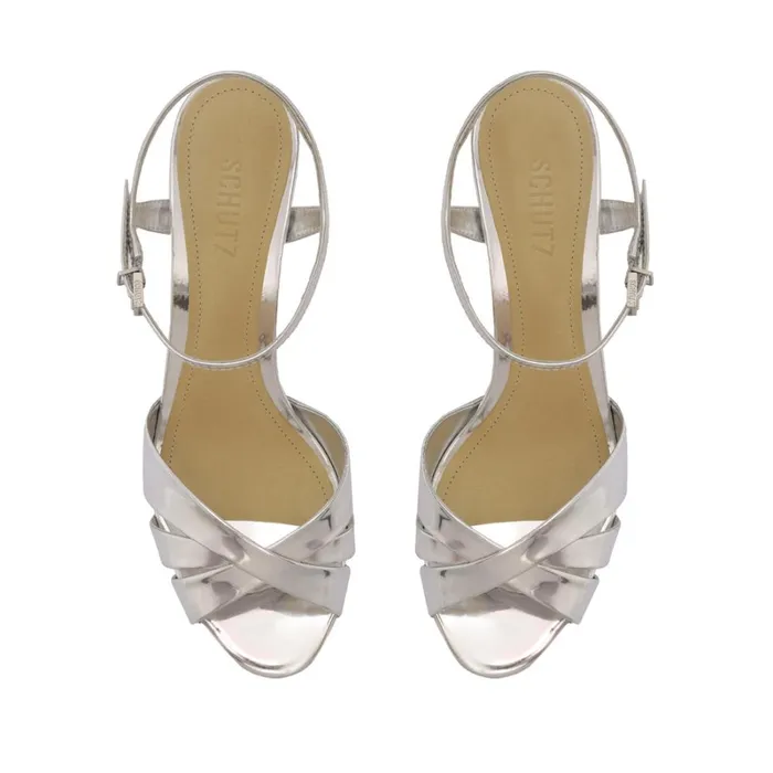 Sandals Keefa Specchio Leather Sandal Silver Schutz Shoes Platforms