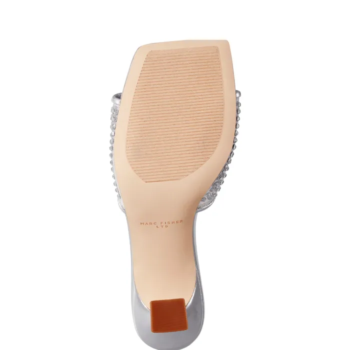 Sandals Marc Fisher Women Delaney Studded Slide Sandal Silver Leather