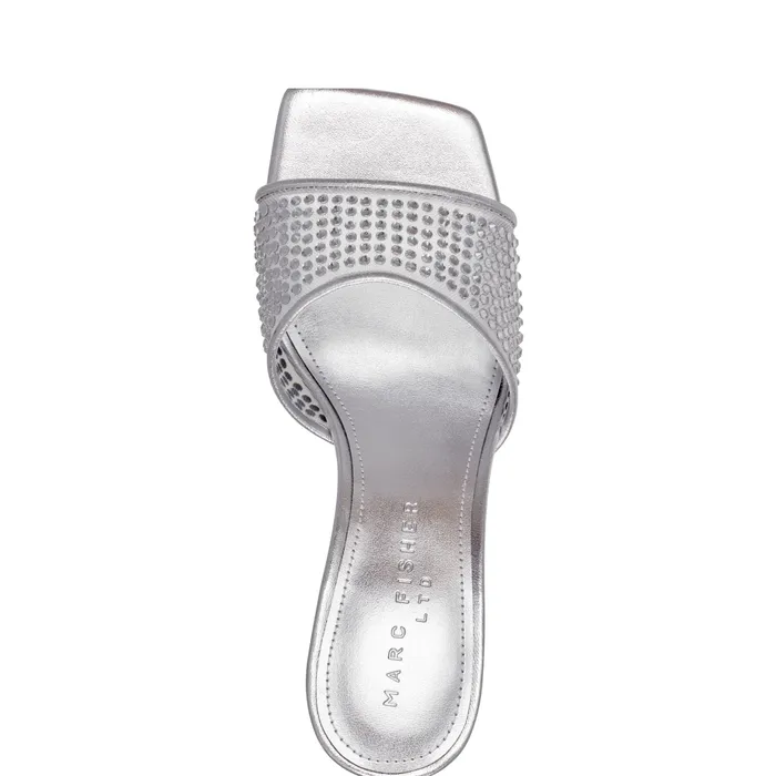 Sandals Marc Fisher Women Delaney Studded Slide Sandal Silver Leather