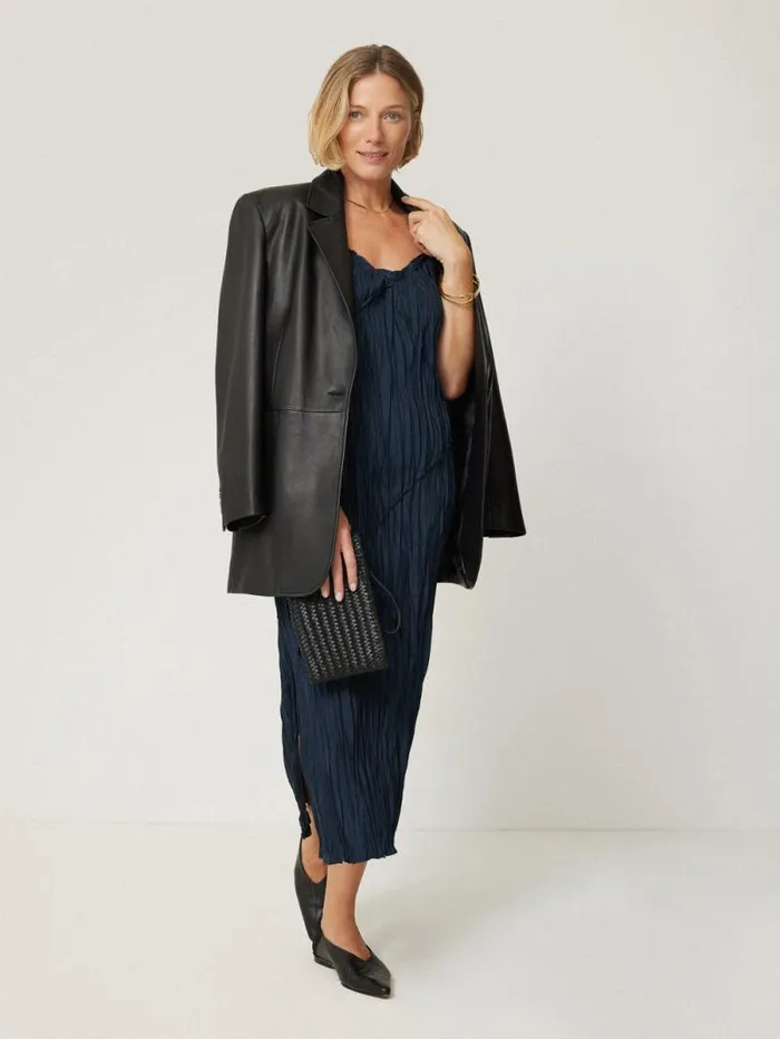 Satin Drape Plisse Slip Dress Navy Women Jigsaw Dresses and Jumpsuits
