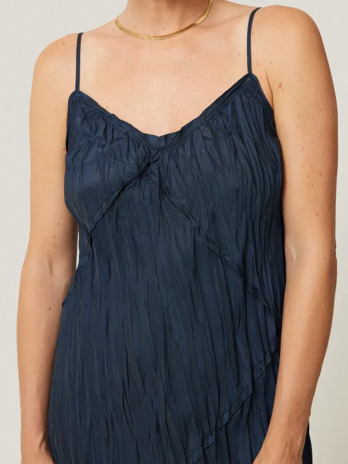 Satin Drape Plisse Slip Dress Navy Women Jigsaw Dresses and Jumpsuits