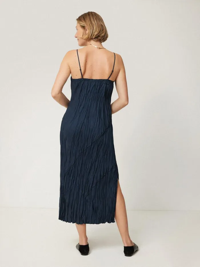 Satin Drape Plisse Slip Dress Navy Women Jigsaw Dresses and Jumpsuits