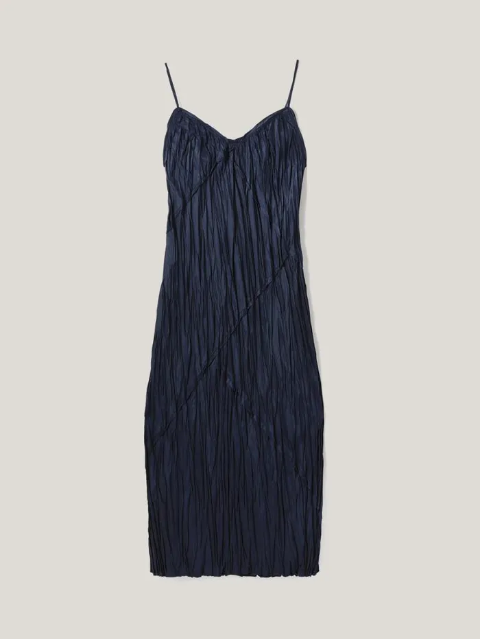 Satin Drape Plisse Slip Dress Navy Women Jigsaw Dresses and Jumpsuits
