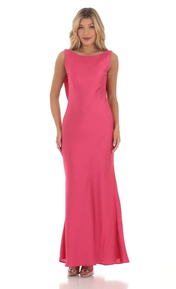 Satin High Neck Open Back Maxi Dress Magenta Women LUCY IN THE SKY Maxi Dresses Satin High Neck Open Back Maxi Dress Magenta Women LUCY IN THE SKY Maxi Dresses