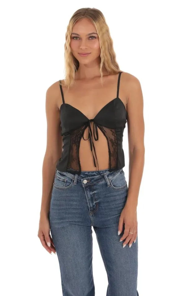 Satin Lace Top Black Women LUCY IN THE SKY Tops