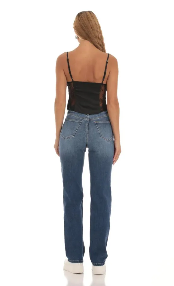 Satin Lace Top Black Women LUCY IN THE SKY Tops Satin Lace Top Black Women LUCY IN THE SKY Tops