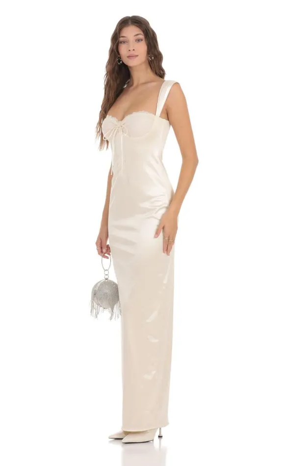 Satin Maxi Dress Ivory Women LUCY IN THE SKY Mini Dresses Satin Maxi Dress Ivory Women LUCY IN THE SKY Mini Dresses