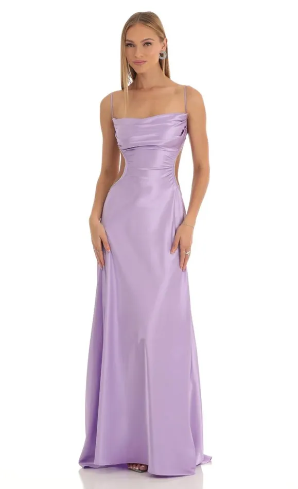Satin Rhinestone Maxi Dress Purple Women LUCY IN THE SKY Maxi Dresses