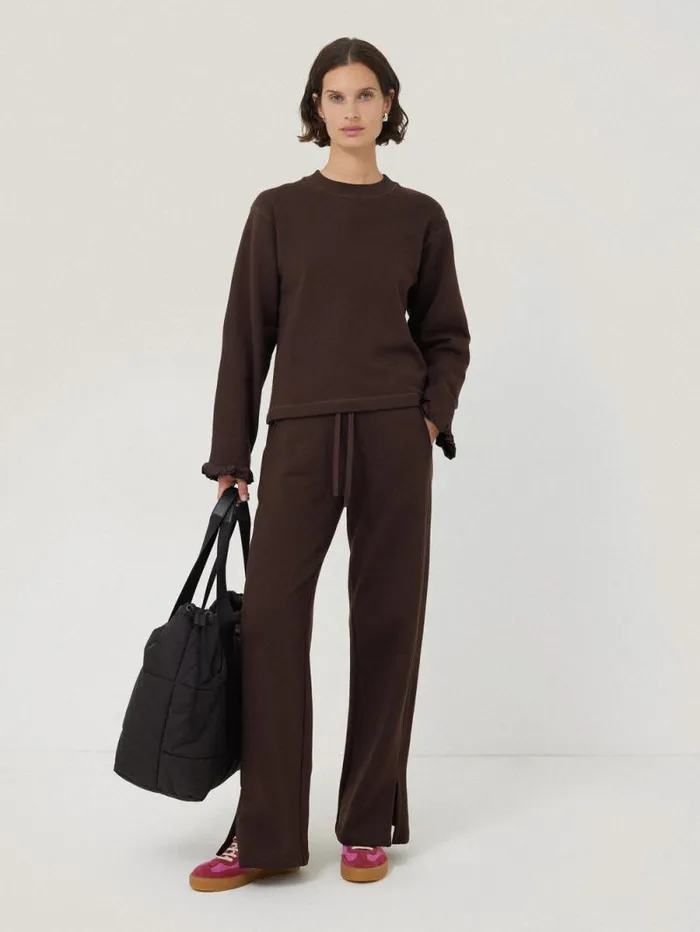Satin Waistband Jersey Joggers Chocolate Women Jigsaw Trousers