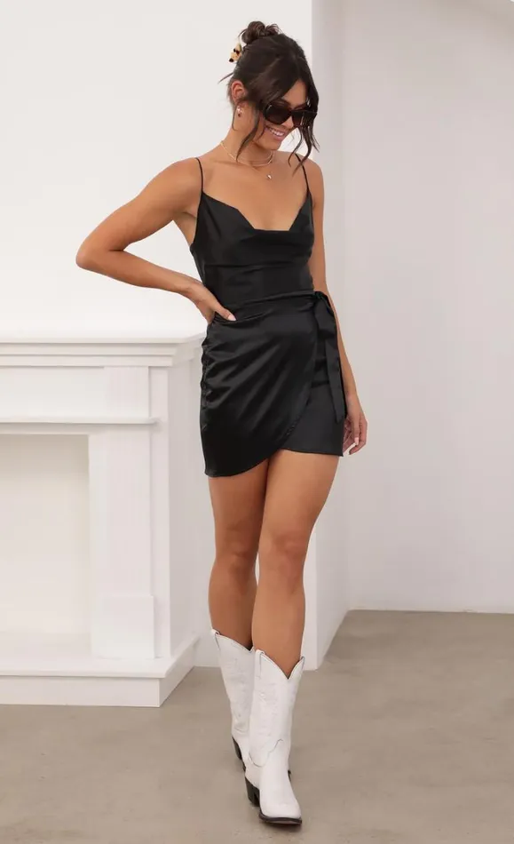 Satin Wrap Dress Black Women LUCY IN THE SKY Mini Dresses Satin Wrap Dress Black Women LUCY IN THE SKY Mini Dresses