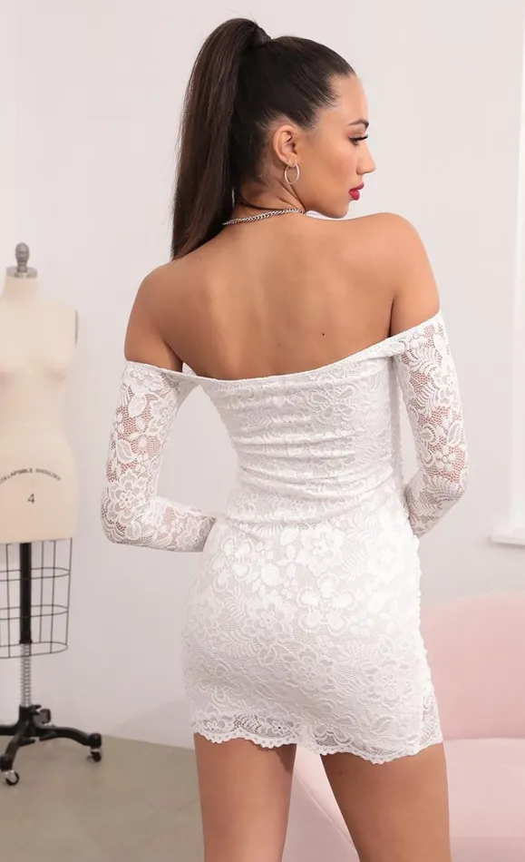 Scalloped Lace Dress White Women LUCY IN THE SKY Mini Dresses Scalloped Lace Dress White Women LUCY IN THE SKY Mini Dresses