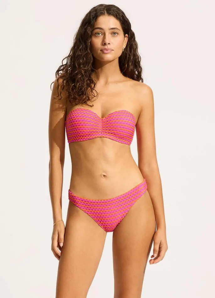 Seafolly Bandeau Women Mesh Effect Bustier Bandeau Bikini Top 8211 Hot Pink