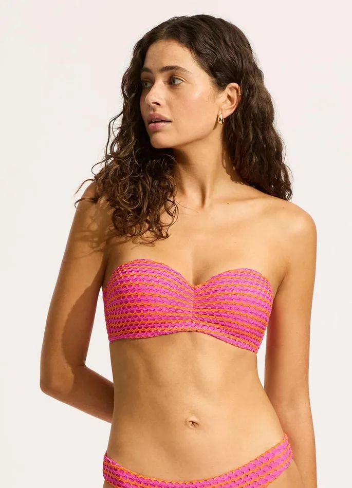 Seafolly Bandeau Women Mesh Effect Bustier Bandeau Bikini Top 8211 Hot Pink