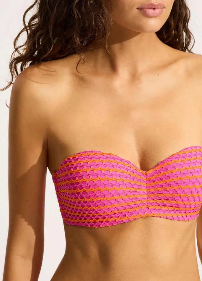 Seafolly Bandeau Women Mesh Effect Bustier Bandeau Bikini Top 8211 Hot Pink