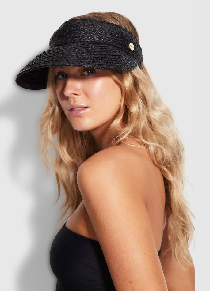 Seafolly Beach Hats Women Raffia Visor 8211 Black