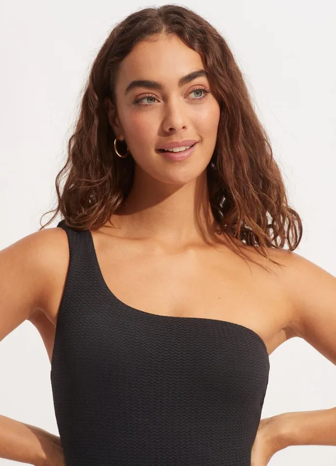 Seafolly Black One Pieces Women Sea Dive One Shoulder One Piece 8211 Black