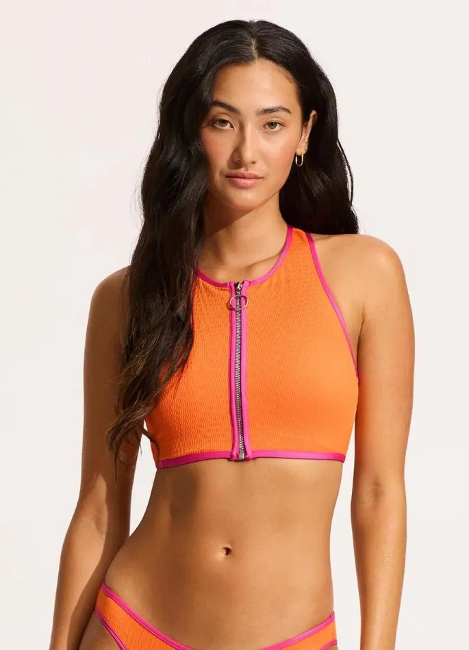 Seafolly Bralette Women Beach Bound Zip Front Tank Bikini Top 8211 Turmeric