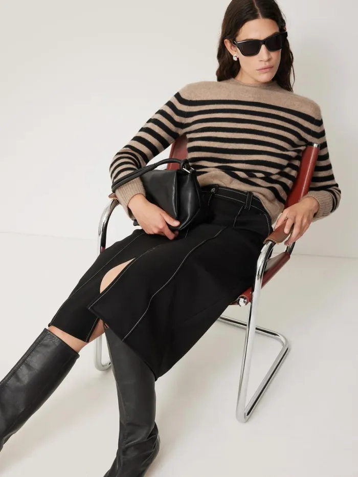 Seamed Detail A Line Skirt Black Women Jigsaw Skirts