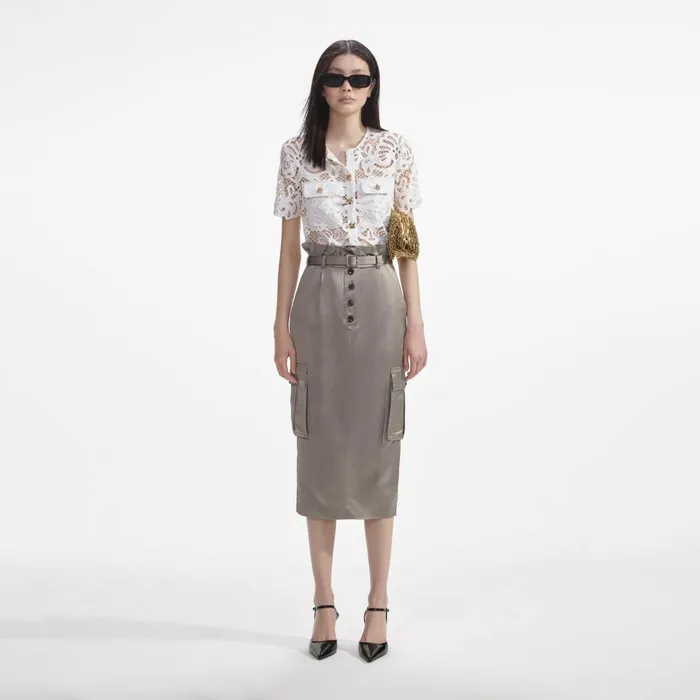Self Portrait Bottoms Women Satin Cargo Midi Skirt