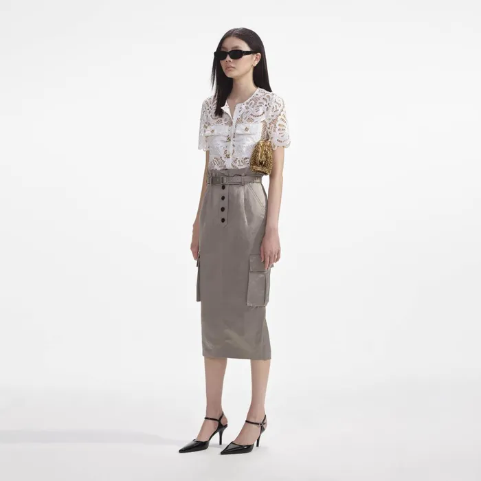 Self Portrait Bottoms Women Satin Cargo Midi Skirt