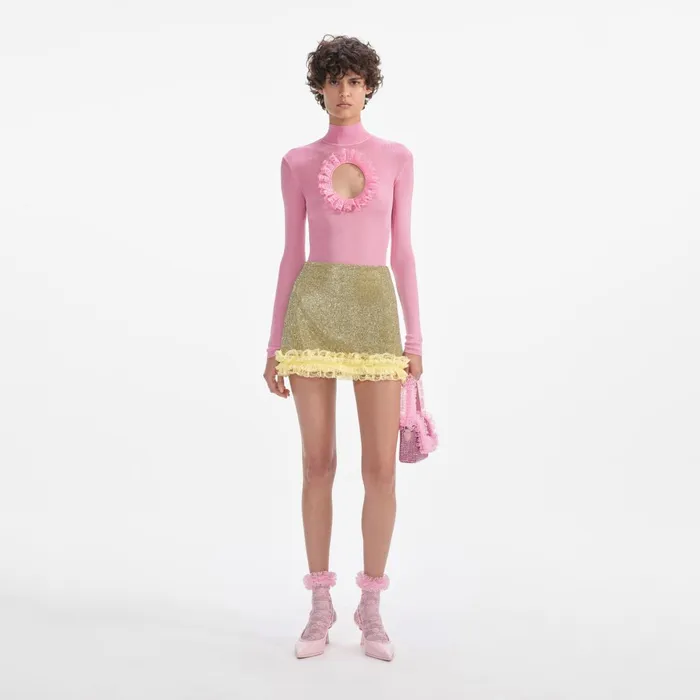 Self Portrait Bottoms Women Yellow Crystal Chainmail Mini Skirt
