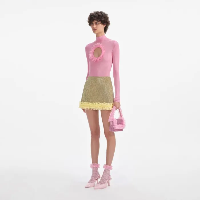 Self Portrait Bottoms Women Yellow Crystal Chainmail Mini Skirt
