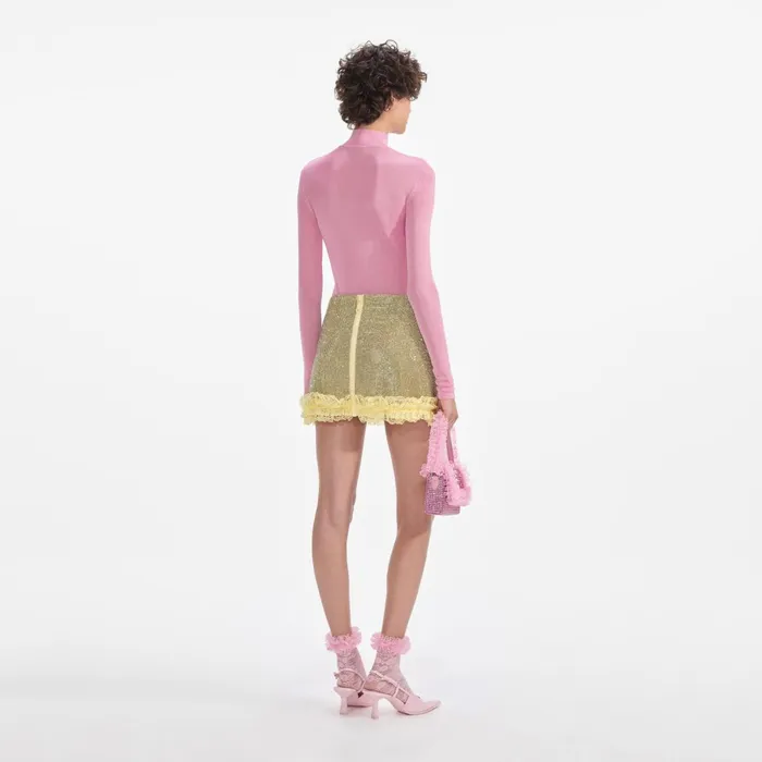 Self Portrait Bottoms Women Yellow Crystal Chainmail Mini Skirt