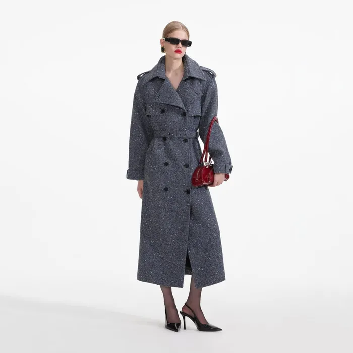 Self Portrait CoOrds Women Blue Boucle Trench Coat