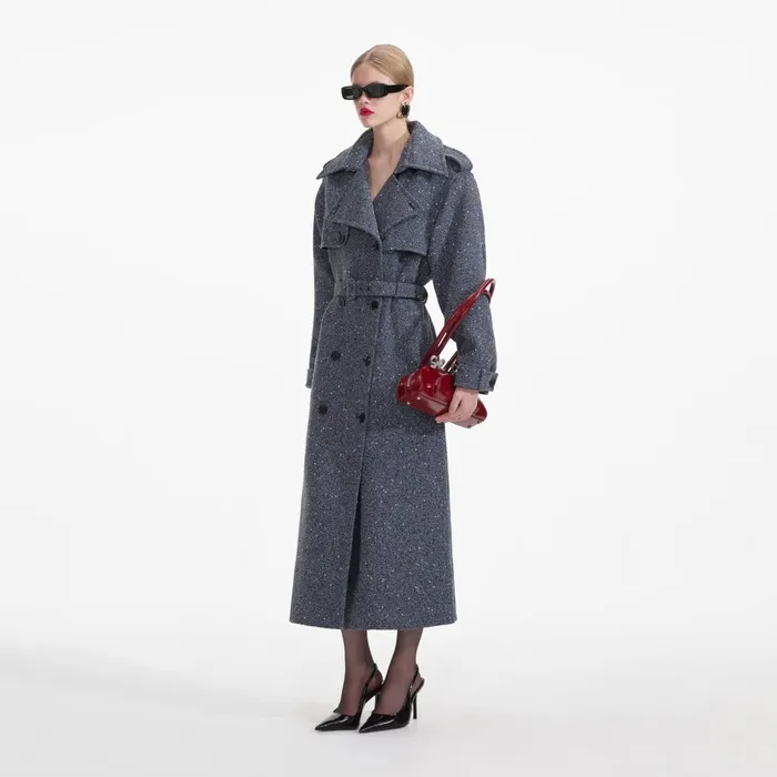 Self Portrait CoOrds Women Blue Boucle Trench Coat