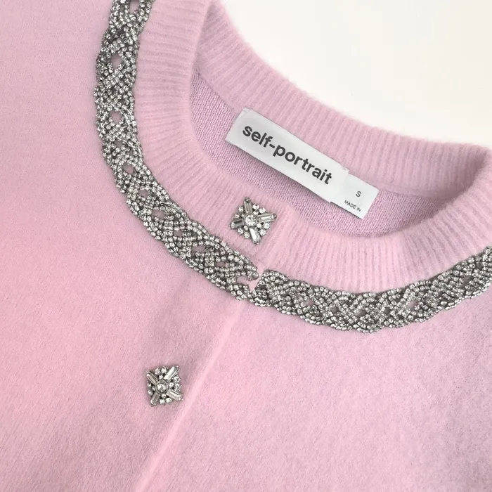 Self Portrait CoOrds Women Pink Embellished Cardigan