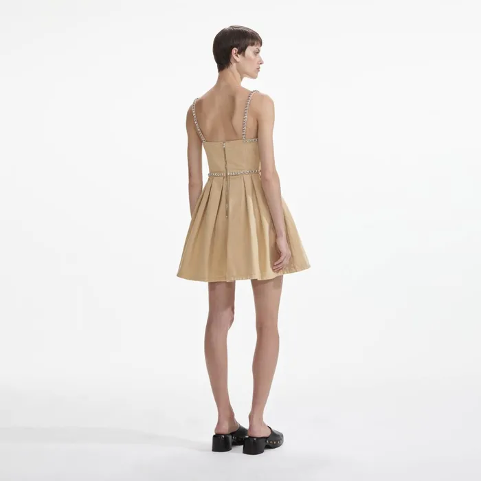 Self Portrait Denim Women Beige Diamante Denim Mini Dress Beige