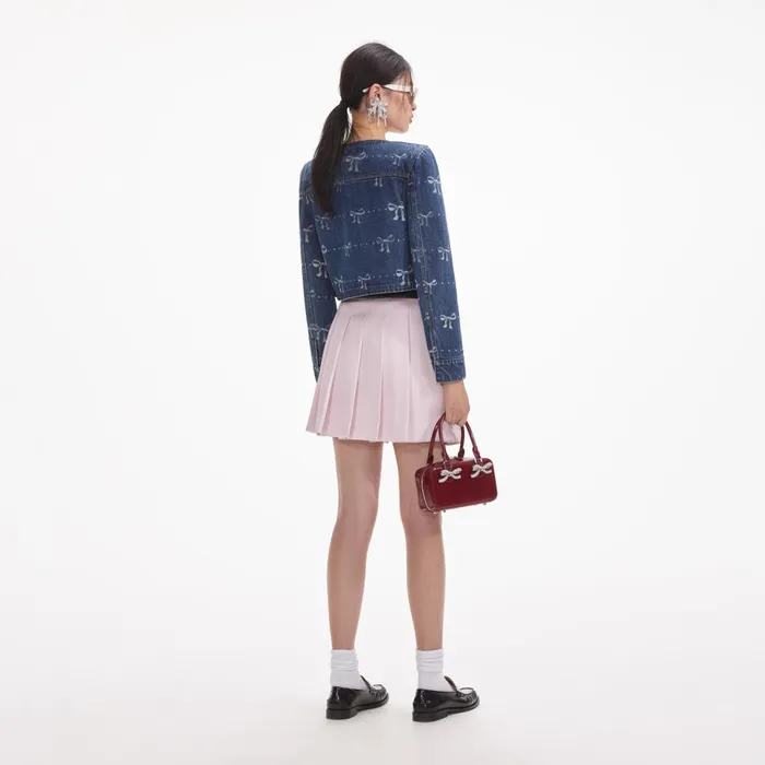 Self Portrait Denim Women Bow Print Denim Jacket