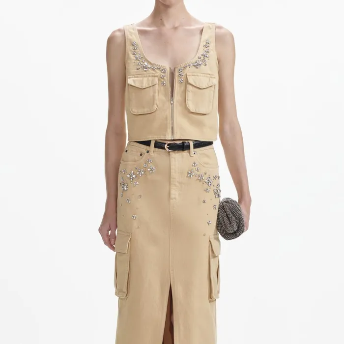 Self Portrait Denim Women Embellished Denim Cargo Top