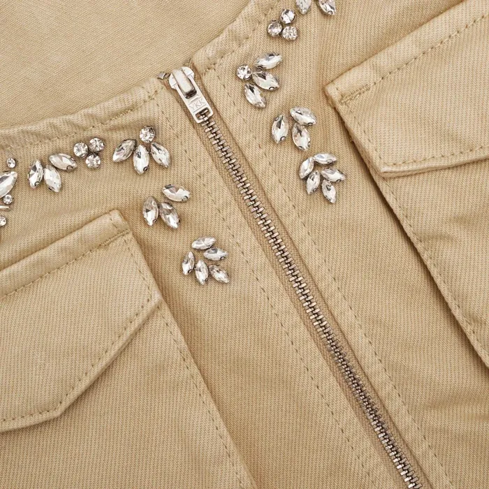 Self Portrait Denim Women Embellished Denim Cargo Top