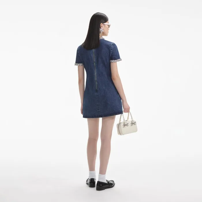 Self Portrait Denim Women Embellished Denim Mini Dress