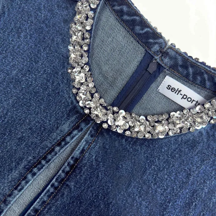 Self Portrait Denim Women Embellished Denim Mini Dress
