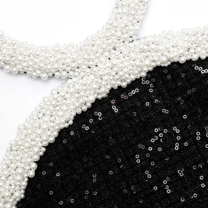 Self Portrait Dresses Women Black Boucle Pearl Trim Mini Dress