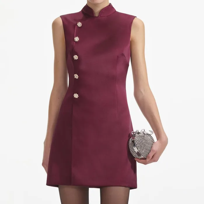 Self Portrait Dresses Women Bordeaux Satin Mini Dress