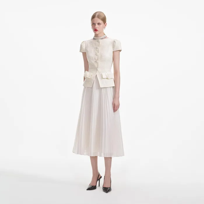 Self Portrait Dresses Women Cream Boucle Bow Detail Midi Dress