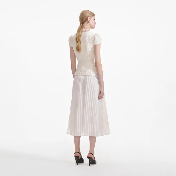 Self Portrait Dresses Women Cream Boucle Bow Detail Midi Dress
