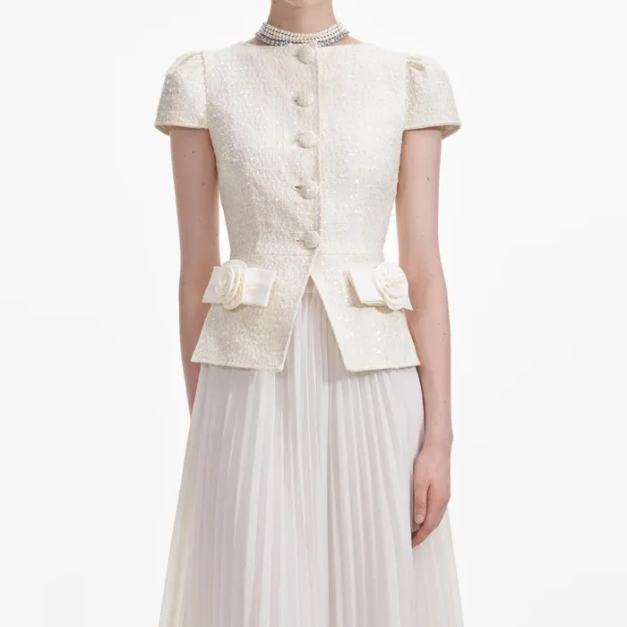 Self Portrait Dresses Women Cream Boucle Bow Detail Midi Dress