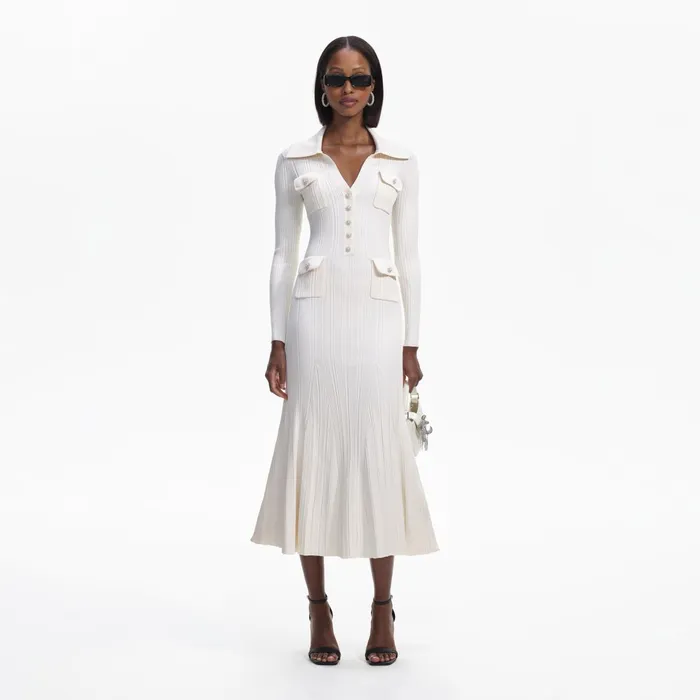 Self Portrait Dresses Women Cream Knit Midi Dress