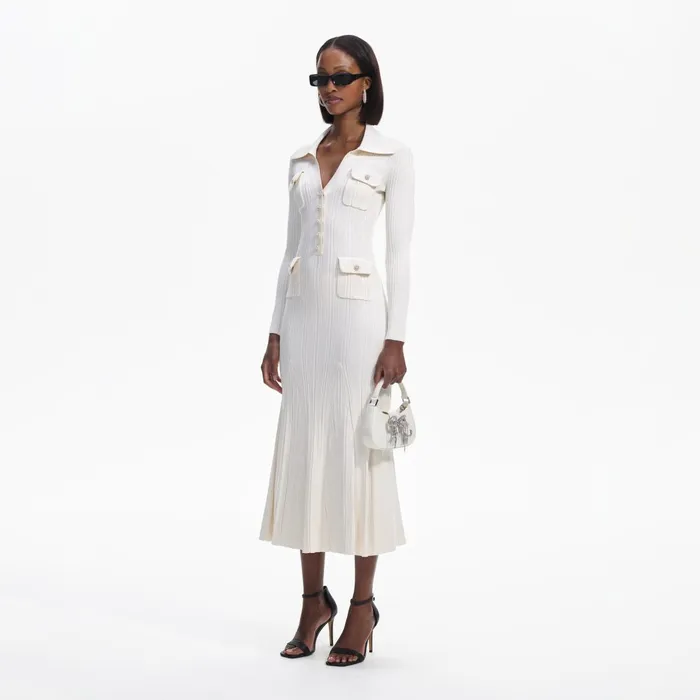 Self Portrait Dresses Women Cream Knit Midi Dress Self Portrait Dresses Women Cream Knit Midi Dress