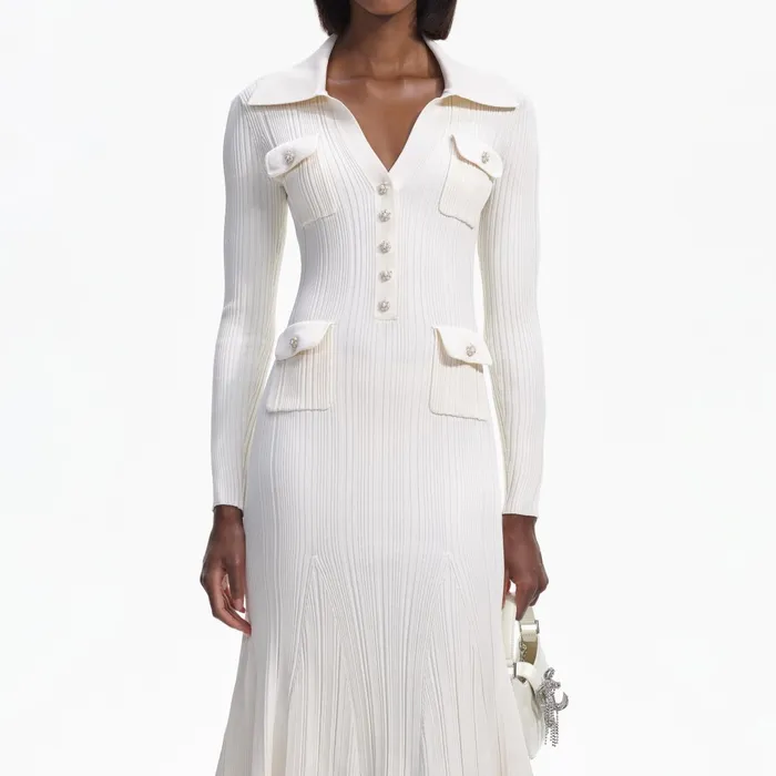 Self Portrait Dresses Women Cream Knit Midi Dress Self Portrait Dresses Women Cream Knit Midi Dress
