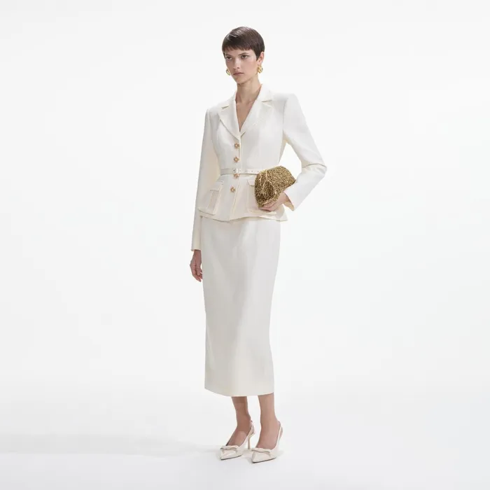 Self Portrait Dresses Women Cream Linen Tailored Midi Dress