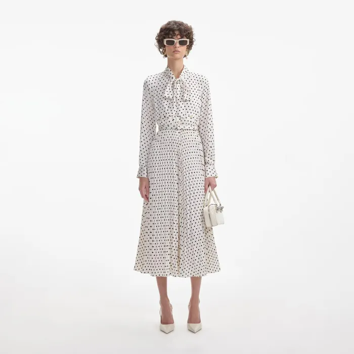 Self Portrait Dresses Women Cream Polka Dot Satin Midi Dress