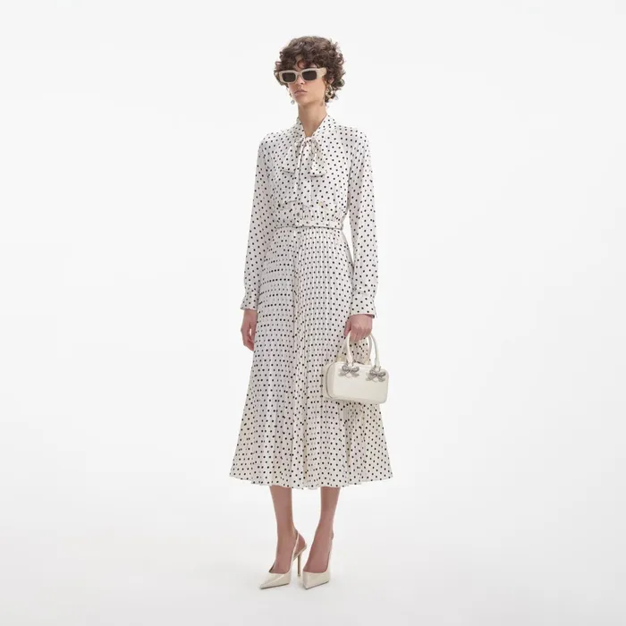 Self Portrait Dresses Women Cream Polka Dot Satin Midi Dress